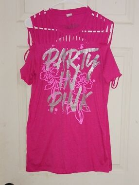 Girls' Hot Pink 'Party in Pink' Cold-Shoulder Graphic Top